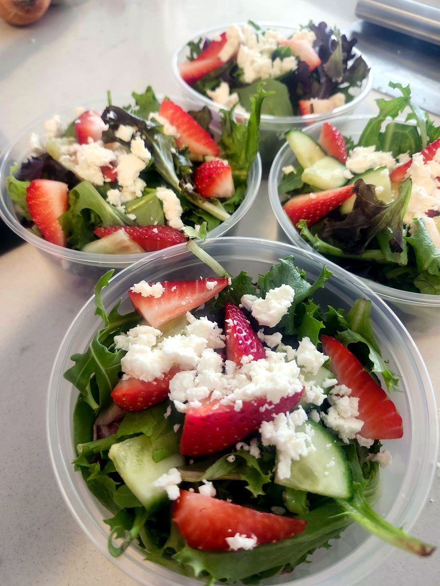 Strawberry, feta and mixed greens salads
